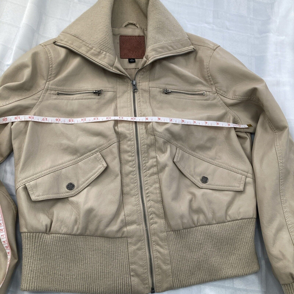 Beverly Hills Polo Club Women’s Tan Faux Leather Short Bomber Jacket Junior Xl - Picture 5 of 16